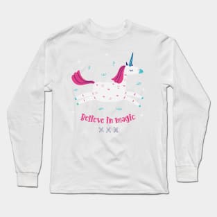 Believe In Magic Beautiful Flying Unicorn With Stars Long Sleeve T-Shirt